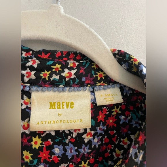 Maeve by Anthropologie Black Peplum Button Down Top Floral - Picture 4 of 5